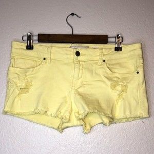 Sneak PEAK Yellow Distressed Jean Shorts